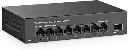 8 Port 2.5G Managed Switch, 8 x 2.5Gbps Base-T Ports and 10G SFP+ Slot, Support LACP/QOS/VLAN/IGMP, Mini Metal Fanless 2.5Gb YuLinca Easy Web Switch