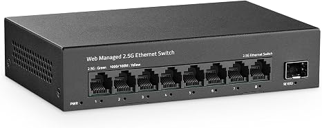 8 Port 2.5G Managed Switch, 8 x 2.5Gbps Base-T Ports and 10G SFP+ Slot, Support LACP/QOS/VLAN/IGMP, Mini Metal Fanless 2.5Gb YuLinca Easy Web Switch