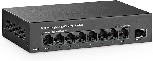 8 Port 2.5G Managed Switch, 8 x 2.5Gbps Base-T Ports and 10G SFP+ Slot, Support LACP/QOS/VLAN/IGMP, Mini Metal Fanless 2.5Gb YuLinca Easy Web Switch