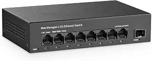8 Port 2.5G Managed Switch, 8 x 2.5Gbps Base-T Ports and 10G SFP+ Slot, Support LACP/QOS/VLAN/IGMP, Mini Metal Fanless 2.5Gb YuLinca Easy Web Switch