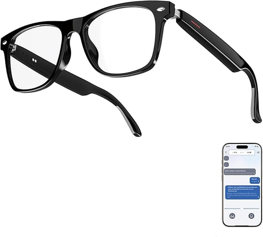 AI Smart Glasses, Multifunctional Bluetooth Glasses for Men & Women, 116 Languages & Accents Translator Device, Blue Light Filter & Polarized UV Protection Lenses Translation Glasses, Black
