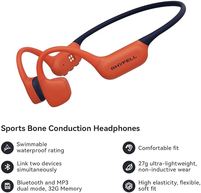 Bone Conduction Headphones, IP68 Waterproof Swimming Headphones with MP3 Mode 32GB Memory, Bluetooth 5.4, Open-Ear Design, Secure Fit for Running, Fitness and Cycling
