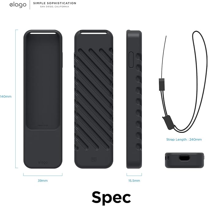 elago R3 Protective Case Compatible with 2022 Apple TV Siri Remote 3rd Generation, Compatible with 2021 Apple TV Siri Remote 2nd Gen - Lanyard, Great Grip, Shock Absorption, Drop Protection [Black]