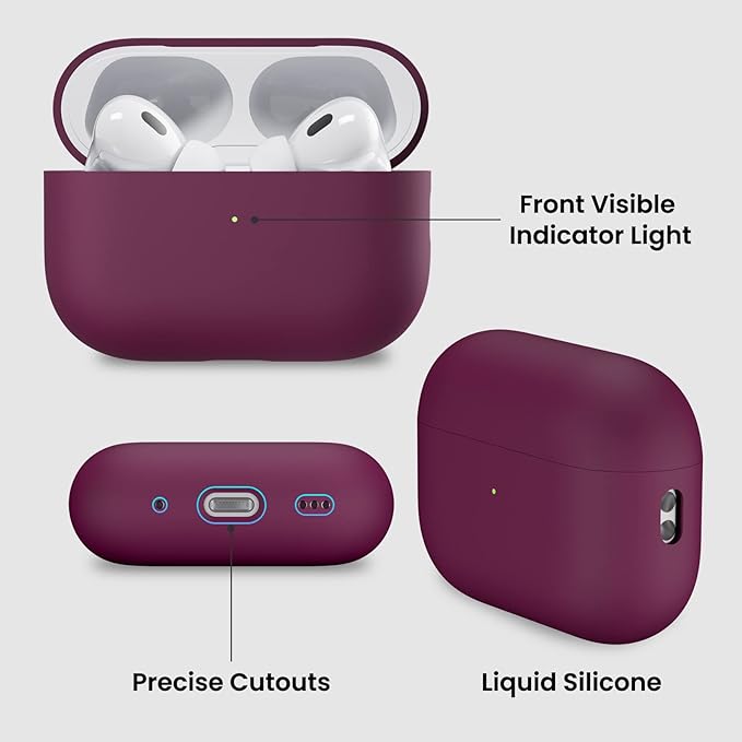 ORNARTO Compatible with AirPods Pro 2 Case 2022, Full Protective Hybrid Silicone for AirPods Pro 2nd Generation Case, Front LED Visible Skin Cover-Wine Red