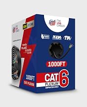 Cat6 Plenum Ethernet Cable 1000FT CMP Rated – 23AWG Solid Conductor Bulk LAN Network Cable – 10Gbps High Speed UTP Wire – DSX-8000 Tested – PoE Compatible – Black - Image 1
