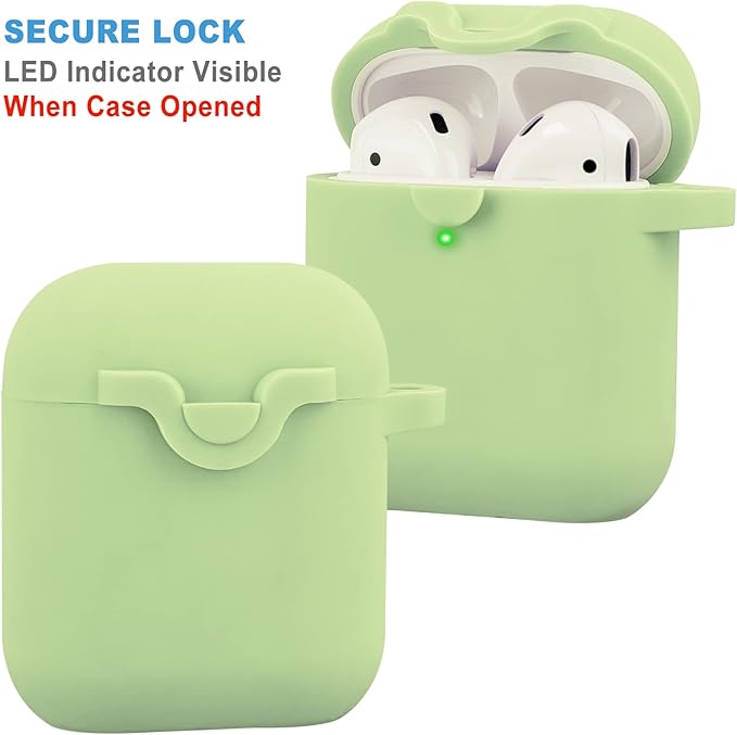 Secure Lock Silicone Case Compatible with AirPods Case 1 & 2 with Bling Keychain, Soft Protective Earpod Case Cover Earbuds Cases Women Girls for Apple Air Pod 2 Case - Green