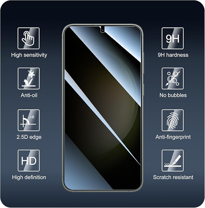 3*Privacy Screen Protector for Samsung Galaxy S22+/S22 Plus/S23+/S23 Plus with a Installation Alignment Aid, Anti-Spy Tempered Glass Film, Dark Private Black Protection, [Shatterproof][ Shockproof]