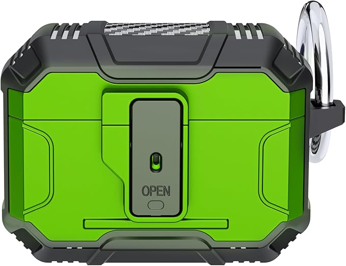 for AirPods Pro 3 Case, Secure Lock Magnetic Lid Cover with Keychain, Military Grade Shockproof Protective Case for Airpods Pro 3rd Generation, Wireless Charging & Front LED Visible,Green