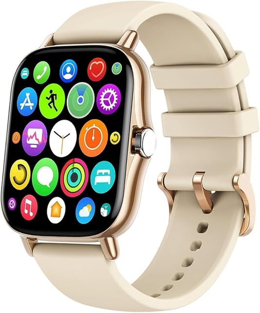 Smart Watch, 1.81" Upgraded Full Touchscreen Smart Watch for Android iPhones with Heart Rate Blood Pressure Monitor,Multiple Sports Fitness Tracker (Gold)