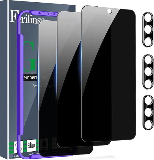 Ferilinso 3 Pack Privacy Screen Protector for Samsung Galaxy S25 Plus with 3 Pack Tempered Glass Camera Lens Protector Phone Case Friendly Accessories Protector de Pantalla for Samsung S25 Plus