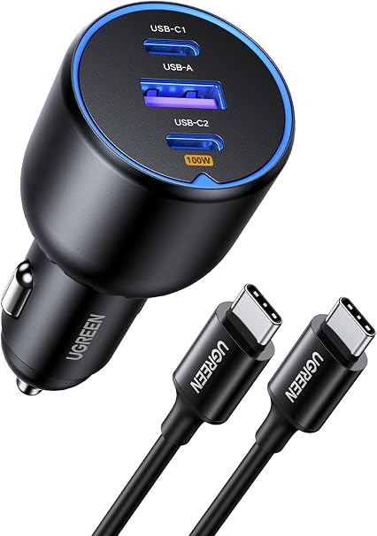 UGREEN 130W USB C Car Charger with Cable, Type C Cigarette Lighter Adapter