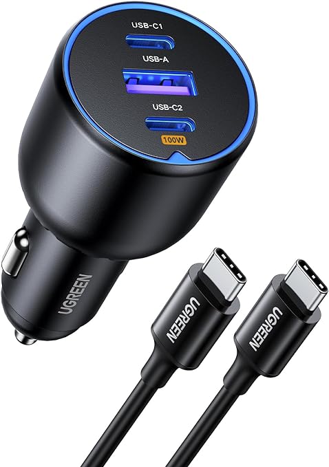 UGREEN 130W USB C Car Charger with Cable, Type C Cigarette Lighter Adapter