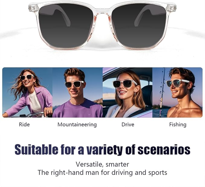Smart Glasses Bluetooth Audio Sunglasses for Men Women with Dual Stereo Speakers, Open Ear Music &HD Calling, Touch &Voice Assistant, UV Protection——Transparent