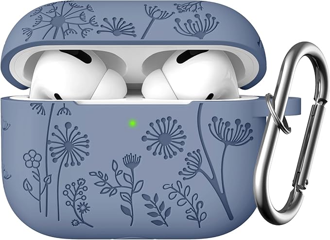 Lerobo Flower Engraved Cover for Airpod Pro Case 2nd 1st Generation Cute, Full Protective Soft Silicone Case Compatible with Apple AirPod Pro/AirPods Pro 2 Case USB C, Front LED Visible, Lavender Gray