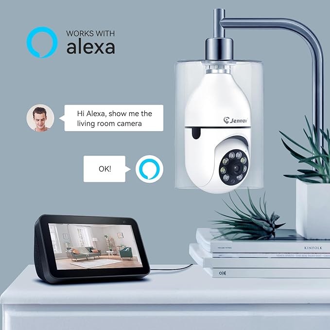 Jennov 2K Light Bulb Security Camera Wireless Outdoor, Indoor Light Socket Cameras for Home Security, Human Detection, 355°, Color Night Vision, 5G/2.4G WiFi, Screw in, Compatible with Alexa