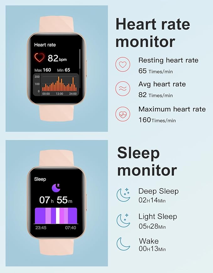 Smart Watches for Men Women (Answer/ Make Calls) Compatible with iPhone Android Phones, 1.85" Smartwatch Fitness Tracker with 100+ Sports Heart Rate Monitor Pedometer Sleep Tracker Waterproof (Pink)