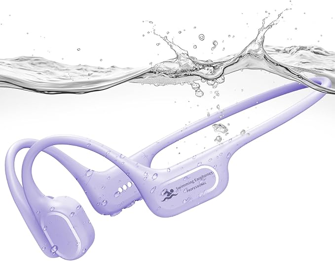 Bone Conduction Swimming Headphones, IP68 Waterproof Earbuds with 32GB MP3, Bluetooth 5.4 Open Ear Sport Earphones, Underwater Headphones for Swimming, Running, Cycling, Marathon-SurfAudio(violet)