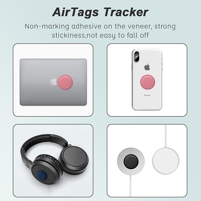 LiZHi Case for Apple Airtag Holder Airtag Case Cover Airtag Sticker Stick on Adhesive Mount Silicone for Tv Remote Car AirTag Phone Case 2 Pack (Pink)