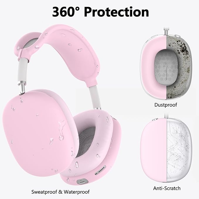 Silicone Case Cover for AirPods Max, Ear Pad Case Cover/Ear Cups Cover/Headband Cover for AirPod Max Headphones, Accessories Soft Silicone Protector for Apple AirPods Max New USB-C (2024) (Pink)