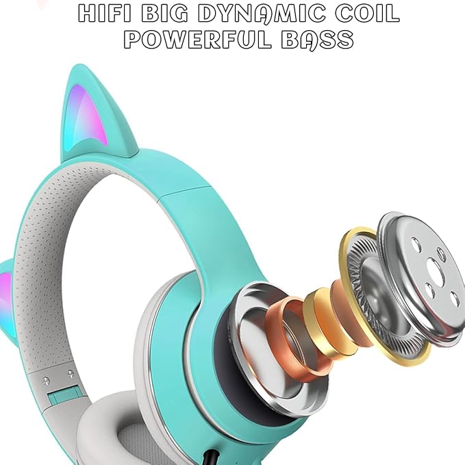 Cat Ear Gaming Headphones Wired AUX 3.5mm with LED Light, VIGROS Flashing Stereo Game Headphones Surround Sound Over-Ear Headsets with Microphone Fit Kids & Adult for PC, PS4, Switch, Mobile, Laptop