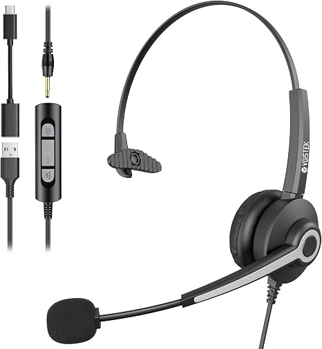 Voistek USB Headset with Microphon,Single-Ear Headset for PC Laptop