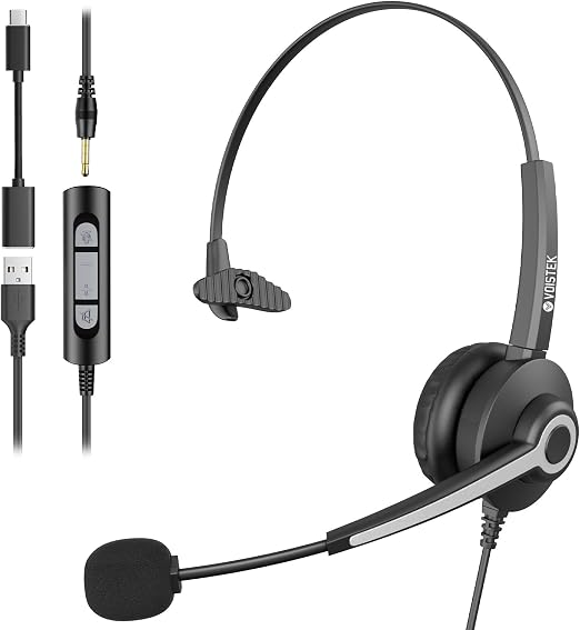 Voistek USB Headset with Microphon,Single-Ear Headset for PC Laptop