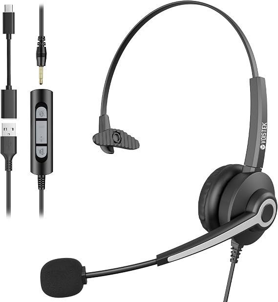 Voistek USB Headset with Microphon,Single-Ear Headset for PC Laptop