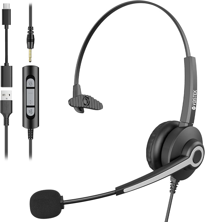 Voistek USB Headset with Microphon,Single-Ear Headset for PC Laptop