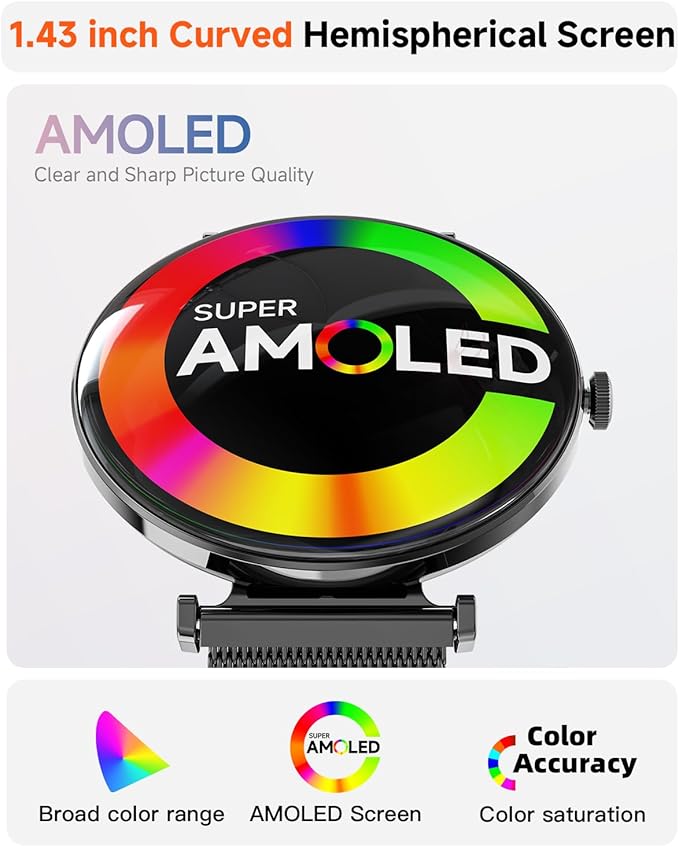 Smart Watches for Women Men[Calls/2 Bands/Metal Thin Body] for Android iPhone Samsung Compatible,1.43" Micro-Spherical AMOLED Screen,IP68 Waterproof Sports Watch (Black Steel)