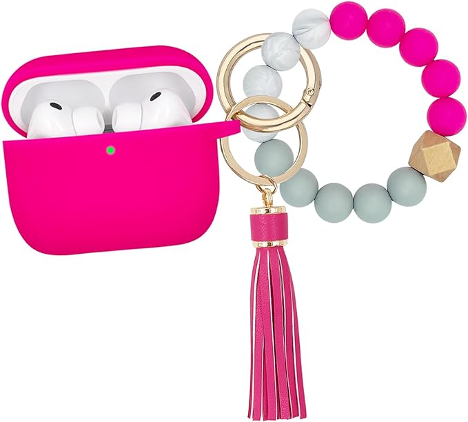 Compatible with AirPods Pro 3 Case Cover 2025, Silicone Protective Cover with Bracelet Keychain for Apple AirPods Pro 3rd Generation Wireless Earbuds (Hot Pink)