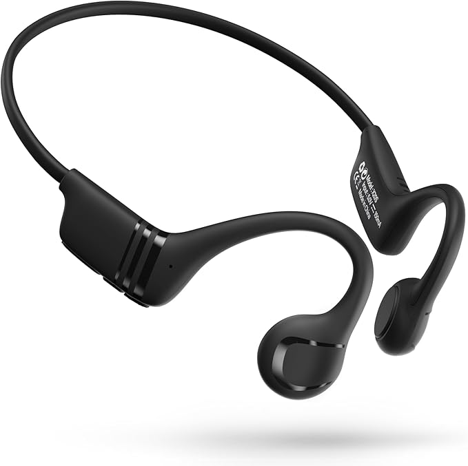 Bone Conduction Headphones - Open Ear Bluetooth 5.4 Wireless Sport Headphones, 10H Playtime, IP55 Sweatproof, Noise-Reduction Mic for Running, Cycling, Hiking, Office Work (Deep Black)