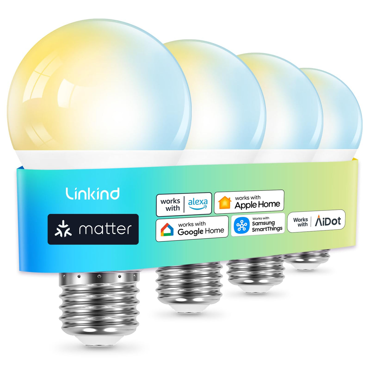 Linkind Matter Smart Light Bulbs, Work with Apple Home, Alexa, Google Home