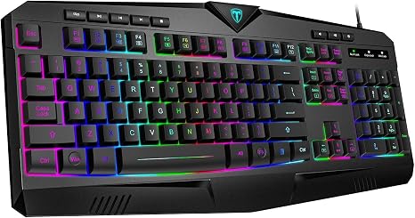 Gaming Keyboard, Full Size RGB Backlit Quiet Computer Keyboard, Wrist Rest, Silent Keys, Multimedia Keys, Anti-ghosting, Waterproof Light Up USB Wired Keyboard for PC Mac Xbox Gamer Office - Image 5