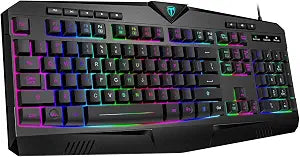 Gaming Keyboard, Full Size RGB Backlit Quiet Computer Keyboard, Wrist Rest, Silent Keys, Multimedia Keys, Anti-ghosting, Waterproof Light Up USB Wired Keyboard for PC Mac Xbox Gamer Office - Image 1