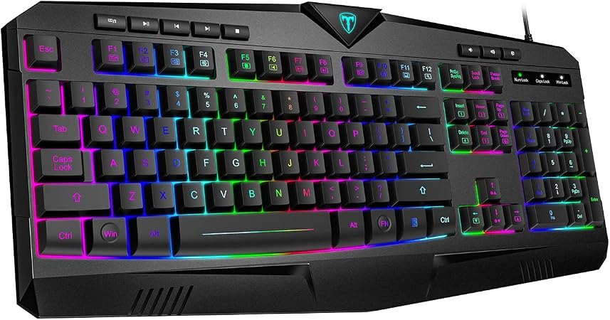 Gaming Keyboard, Full Size RGB Backlit Quiet Computer Keyboard, Wrist Rest, Silent Keys, Multimedia Keys, Anti-ghosting, Waterproof Light Up USB Wired Keyboard for PC Mac Xbox Gamer Office - Image 3