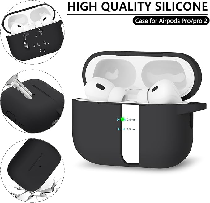 Ljusmicker for AirPods Pro Case Cover with Cleaner Kit,Soft Silicone Protective Cover for Apple AirPod Pro 2nd/1st Generation Case for Women Men,AirPods Pro 2/Pro Case Accessories with Keychain-Black | Cleaner Kit, Soft Silicone, Protective Case, for W...