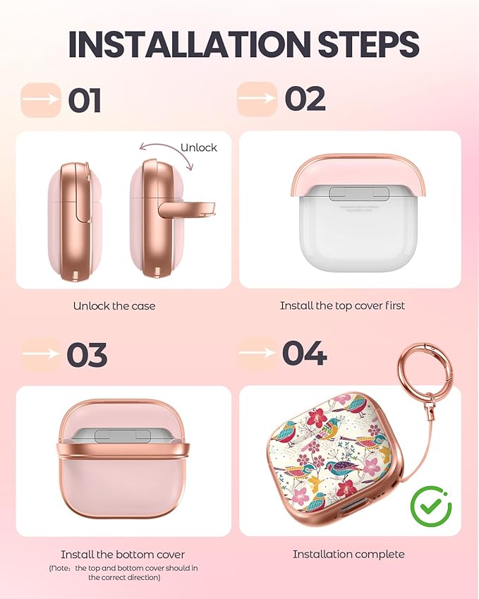 Coralogo for AirPods 4 Case with Safety Lock - Cute Cartoon for Women Girls Fashion Stylish Flower Bird Pattern Design Kawaii Girly Girlish Hard Protective Cover for AirPods 4th Generation 2024