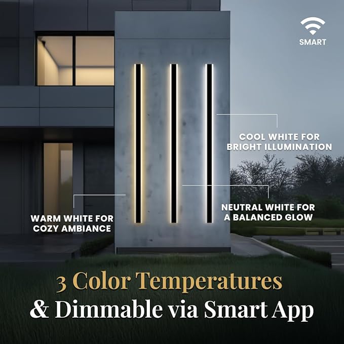 𝗠𝗢𝗗 𝗟𝗜𝗚𝗛𝗧𝗜𝗡𝗚 Waterproof Outdoor Wall Light with Smart Home App, Wi-Fi/Bluetooth, Adjust 3000K-6000K & Brightness, LED Long Porch Lights with App Control, 1-Pack (31" | Smart Home)