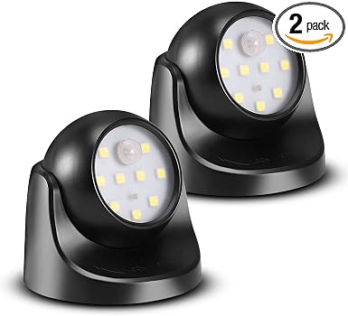 6000K Battery Motion Sensor Light Outdoor Waterproof Wireless LED Battery Powered Wall Light Auto On/Off Night Light 2 Pack Cool White