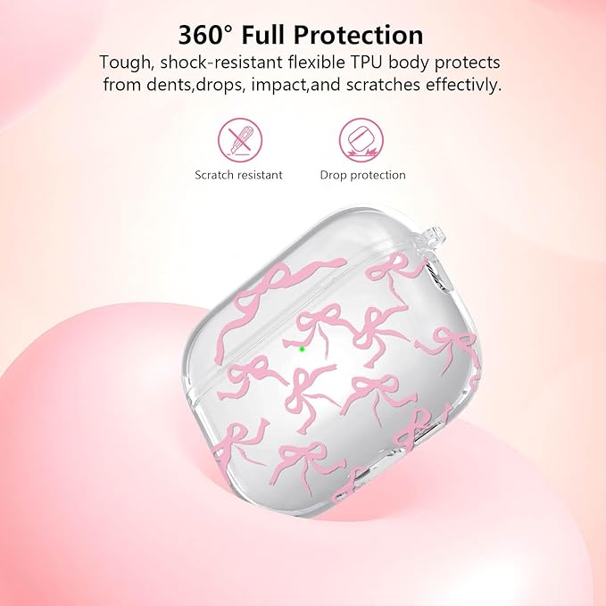 for Airpods Pro 3 Case Clear,Cute Girly Bow Tie Kawaii Ribbon Pattern for Airpods Pro 3rd Generation Case Cover,Soft TPU with Bowknot Flower Heart Keychain&Cleaning Pen Women Girls-Clear