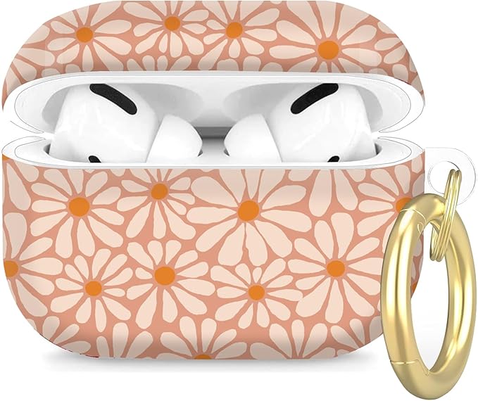 Compatible with Airpod Pro 2nd/1st Generation,360° Full Protection Cover for Girl Women,Cute Accessories Hard Case Portable & Shockproof for Airpod Pro 2nd Charging Case 2023/2022/2019(Orange Floral)