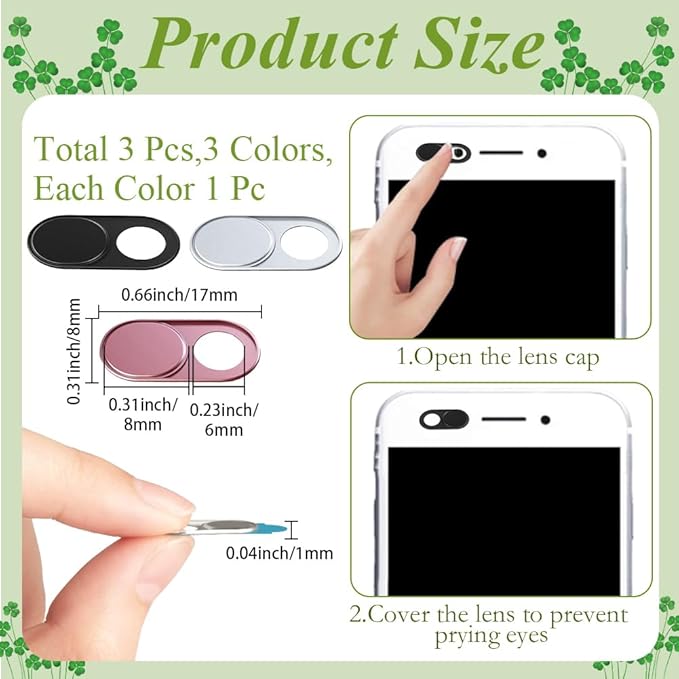 3Pcs 3 Colors Laptop Camera Cover Metal Black Platinum Pink 0.04 Inch Ultra Thin Webcam Cover Slide for Mini PC Phone Desktop Aluminum Durable Phone Privacy Protector for Home Office Use