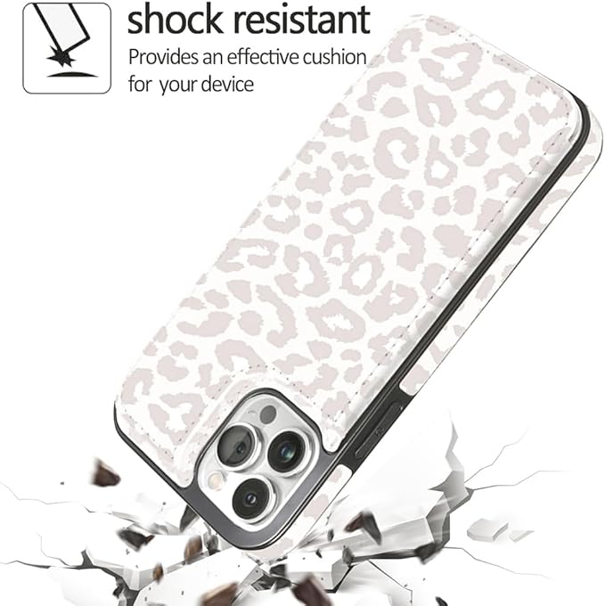 uCOLOR Compatible with iPhone 14 Pro Max 6.7" Wallet Case with Card Holder Folio Flip PU Leather Kickstand Card Slots Case Double Magnetic Clasp and RFID Blocking Cover 6.7 Inch (Beige Leopard)