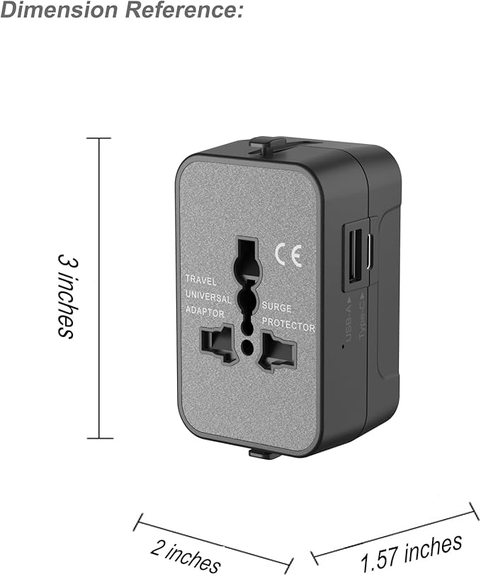 2025 Upgraded Universal Travel Adapter, Portable All in One International Power Adapter, European Travel Plug Adapter, for AC Power Plug USB-A Type-C Charging Ports with Double Fuse