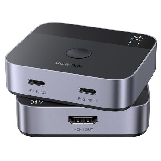 UGREEN 2 USB C in 1 HDMI Out Switch, Aluminum, 4K@60Hz, HDR, HDCP 2.2