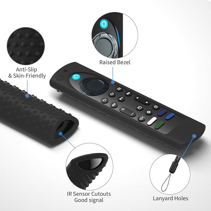 6.4 Inch Silicone Cover Compatible with Fire TV Stick 4K Max 2nd gen 2023 Remote Control,Silicone Case for Toshiba/Insignia Smart TV Remote,Anti-Slip Sleeve Cover with Lanyard(Black)