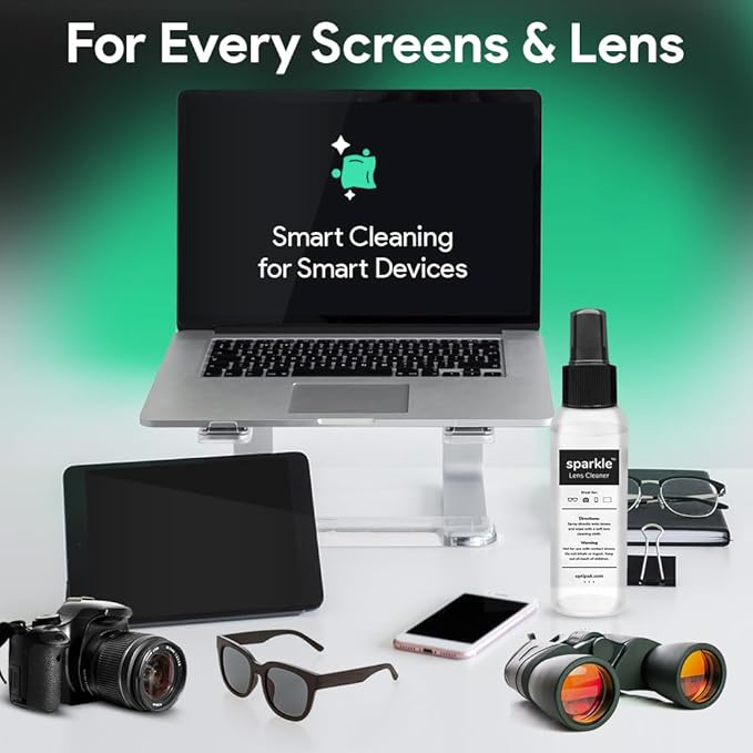 Sparkle Anti-Reflective Lens Cleaner Spray with Microfiber Cloth for Eyeglasses, Sunglasses, Lenses, Screens, Tablets & Binoculars - Ammonia Free And Streak Free (Black/8oz 1Pk)