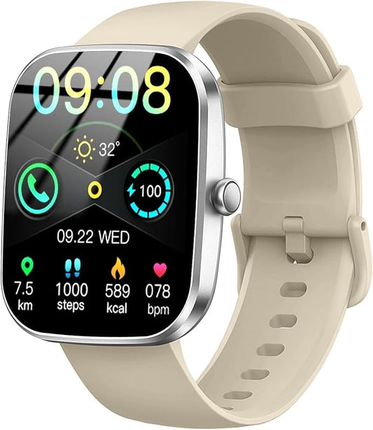 Smart Watch(Answer/Make Call), 1.91" Smartwatch for Men Women, 2026 New Fitness Watch with 110+ Sport Modes, Fitness Activity Tracke with Pedometer/Sleep Monitor/Heart Rate/IP68, Silver-Beige