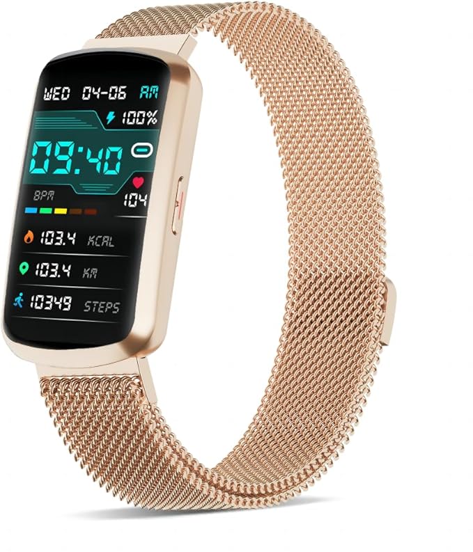 Health Fitness Tracker, Smart Watch with 24/7 Heart Rate and Blood Pressure Monitor, Activity Tracker with Blood Oxygen, 120 Sport Mode Waterproof Sleep Tracker for Women Men (Pink Gold)