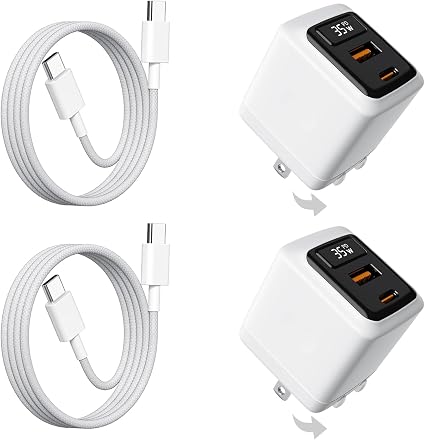 35W USB C Fast Charger 2-Pack, 2-Port Wall Charger with Cable & LED Display